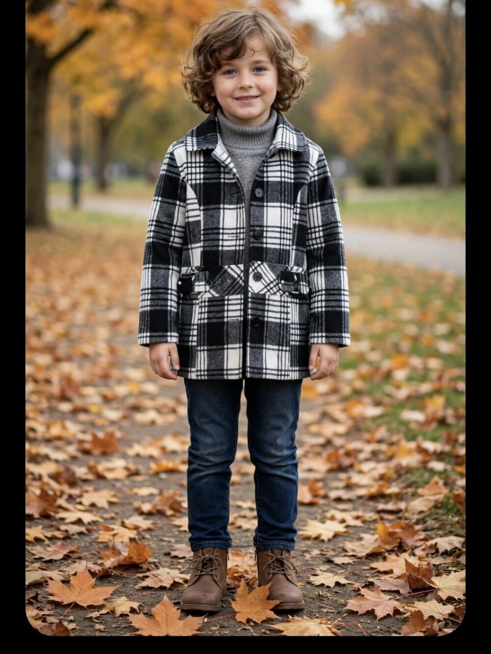 Iz Byer Black and White Plaid Kids Coat